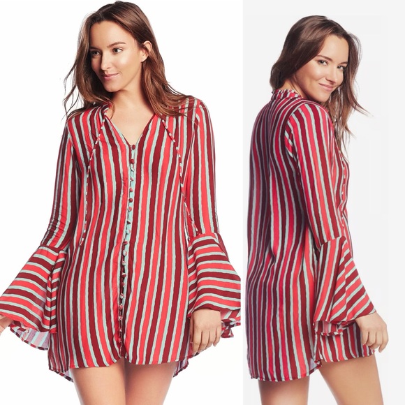 Maaji Tuscan Sun Striped Cover-up Buttondown Tunic - Picture 1 of 9